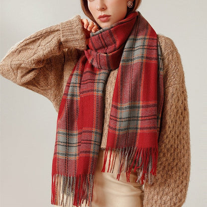 British Style Warm Imitated Cashmere Tassled Shawl Scarf