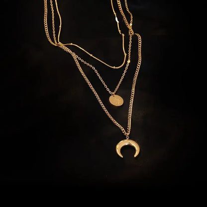 Free Shipping For Moon Three Layer Golden Layer Necklace