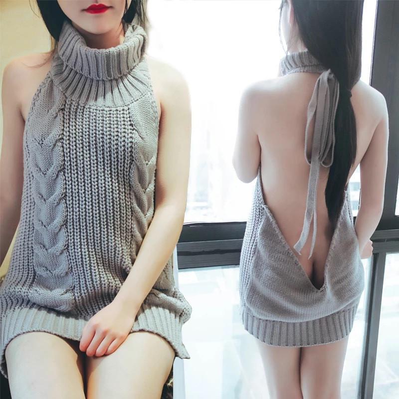 Sexy Backless Sleeveless Pullover Sweater Dress