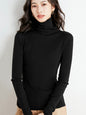 Simple Skinny Long Sleeves Solid Color High-Neck Sweater Tops Pullovers-Homeunderwear