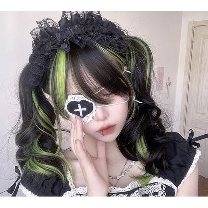 Free Shipping For Hivava Lovely Kawaii eGirl Monster Style Green Black Curly Wig