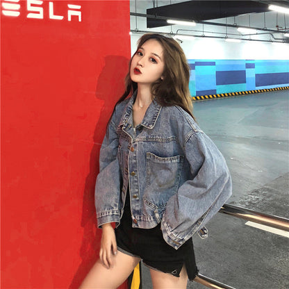 Back Pocket Versatile Loose Thin Bat Sleeve Denim Coat-Homeunderwear