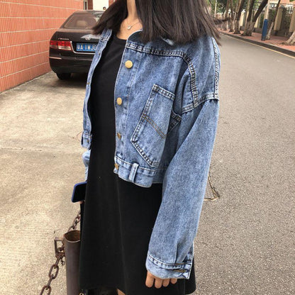 Loose student BF girl short denim coat