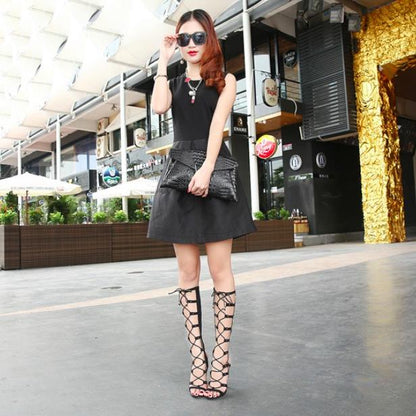 Bandage Hollow Thin Heel Knee Length Cool Boots