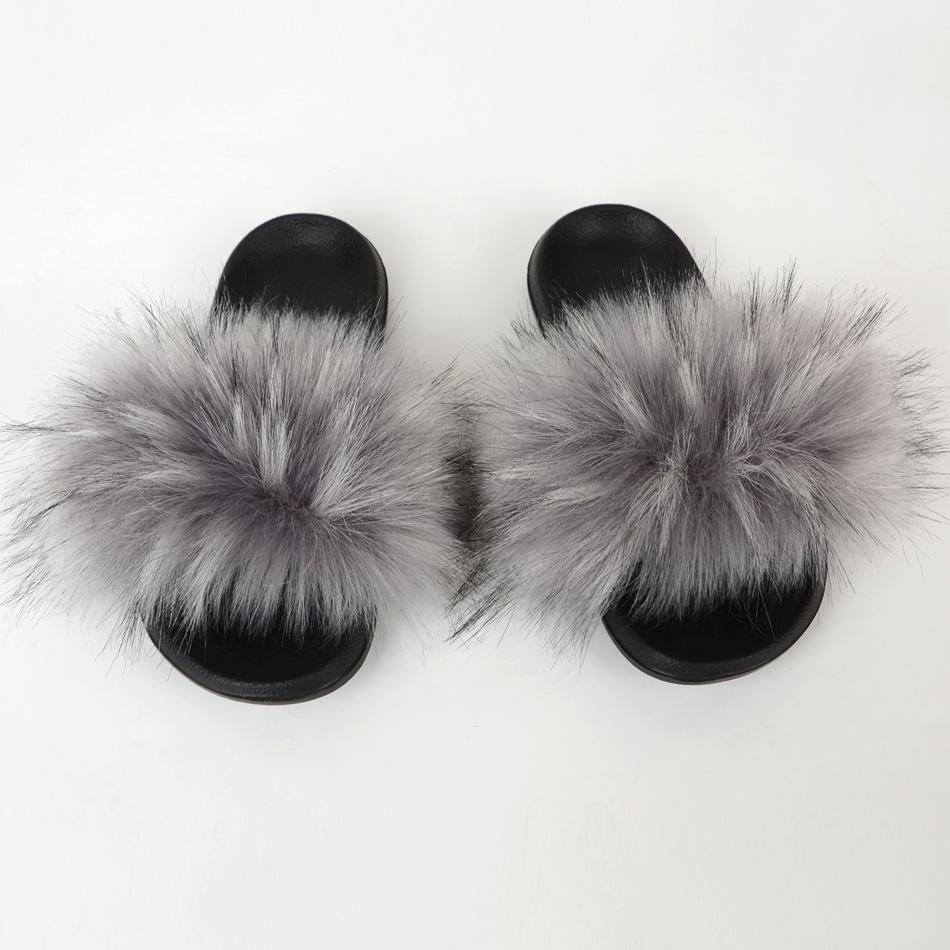 Raccoon dog hair imitation fox hair slippers women's hair sandals