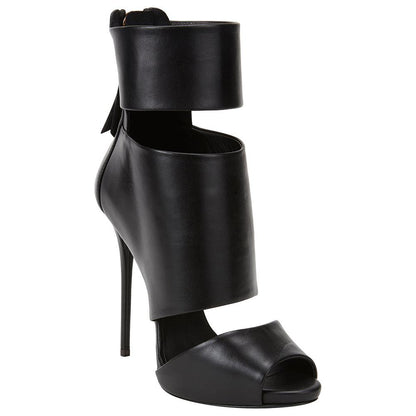 Black Open Toe Fish Mouth Super High Heel Ankle Boots