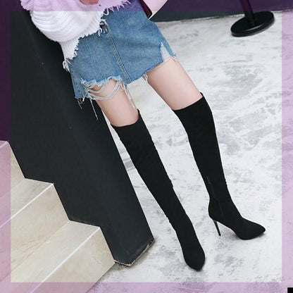 Autumn And Winter Pointed Super High Heel Knee Boots