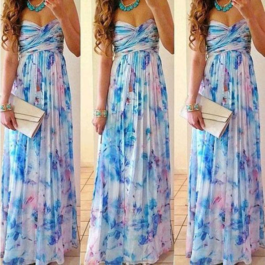 Clearance Off Shoulder Print Backless Sleeveless Long Dress