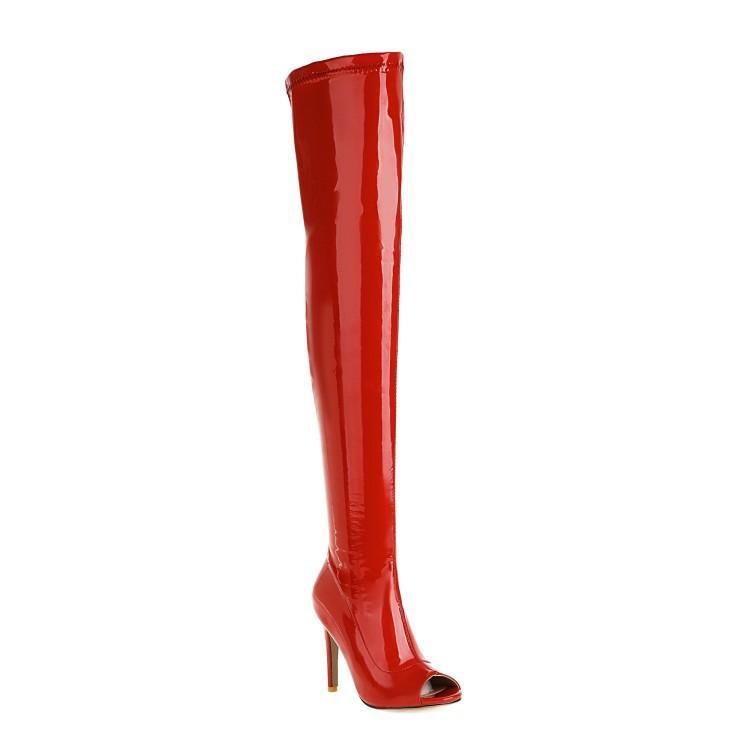 Fish Mouth High Thin Heel Side Zipper Women's Large Over Knee Boots