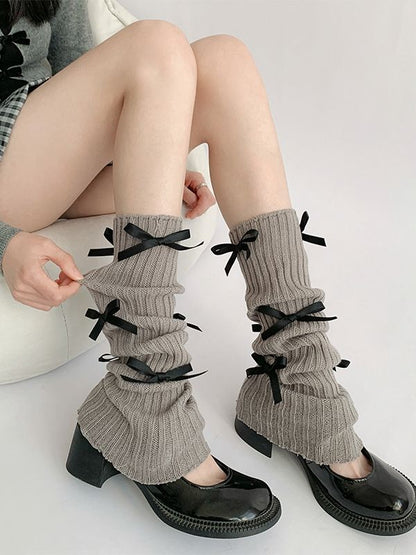 Bowknot Details Knit Leg Warmers-Homeunderwear