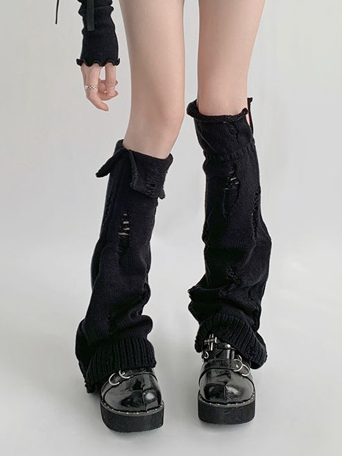 Distressed Holes Flared Leg Warmers-Homeunderwear