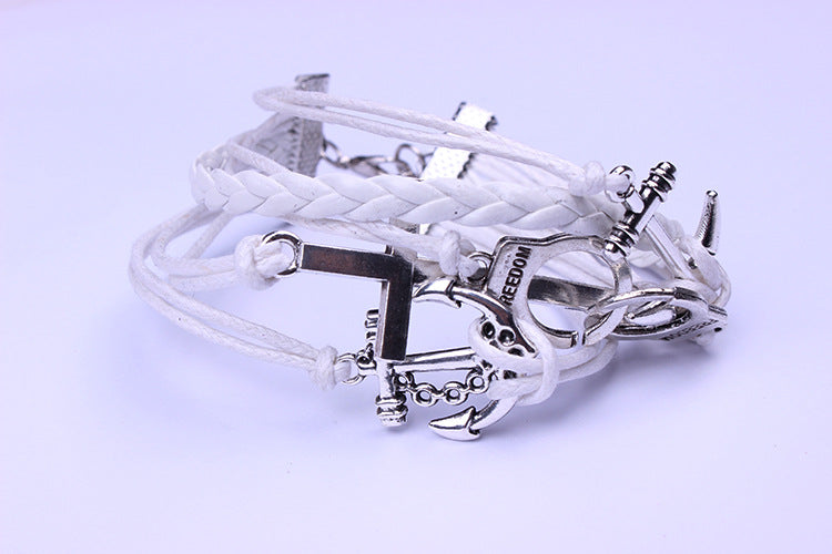 Handcuffs Anchor White Wax String Woven Bracelet