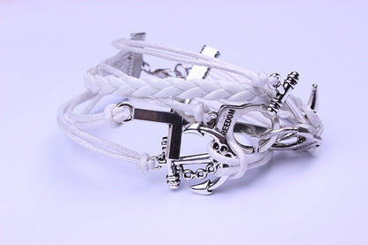 Handcuffs Anchor White Wax String Woven Bracelet