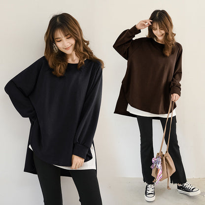 Loose Batwing Sleeves Asymmetric Split-Joint High-Low Sweatshirt