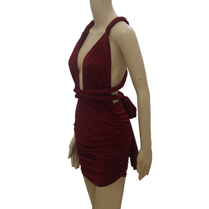 Clearance Sexy Backless Stretch Twisted Rope Club Dress
