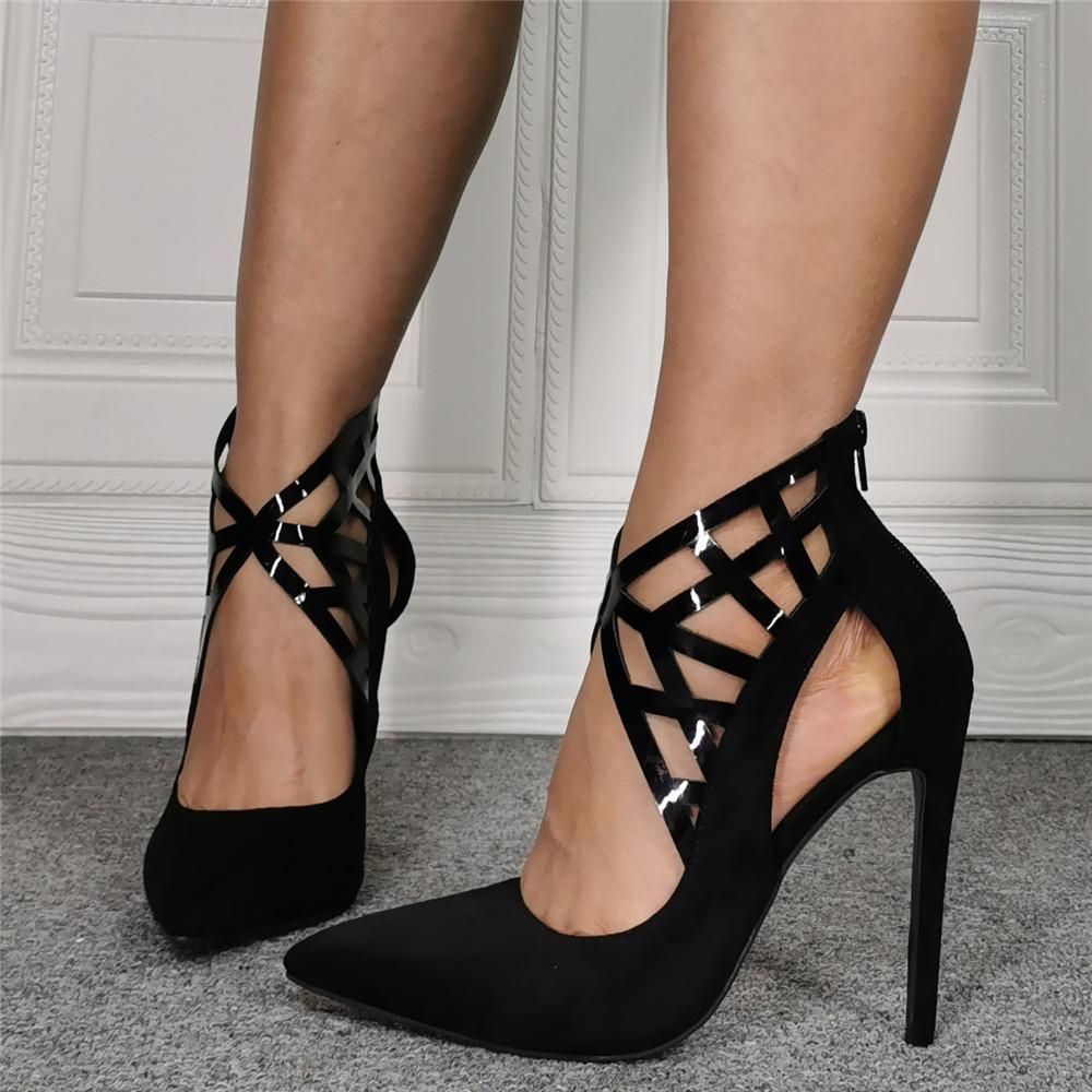 Black Hollow Pointed Ultra-Fine High Heel Shoes