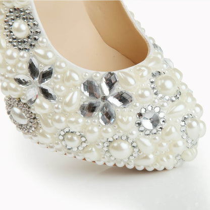 Rhinestone Leather Point Toe Wedding Pumps