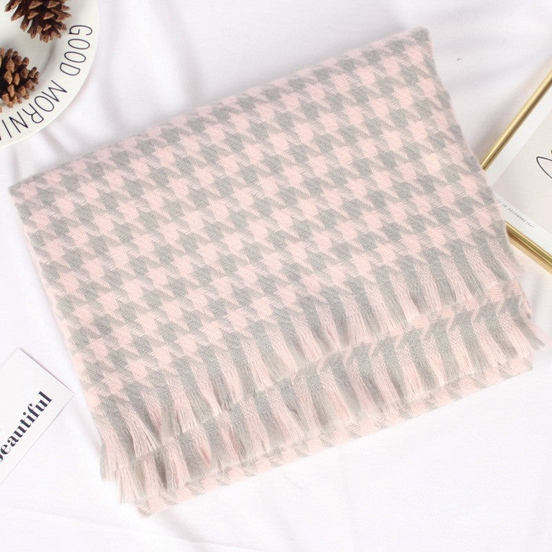 Imitation Cashmere Houndstooth Tassled  Shawl Scarf