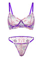 Free Shipping For Purple Petal Embroidered Lingerie Set