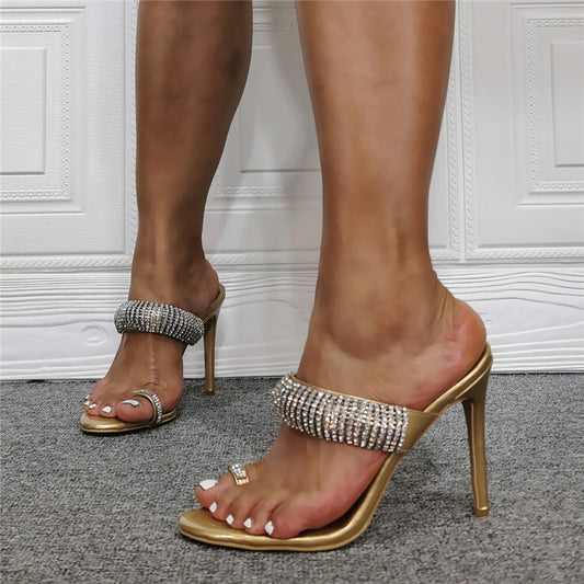 Champagne Rhinestone Bunions High Heel Mules