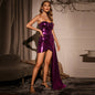 Matte Shoulder and Open Back New Purple Ballroom Dress