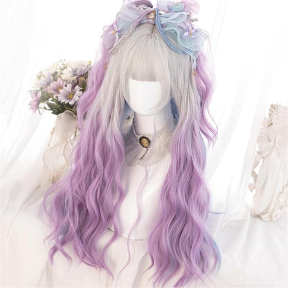 Free Shipping For Hivava Lolita Cute Platinum Blue Purple Gradient Curly Wig