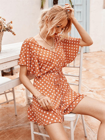 Playsuit In Peach & White Polka Dot