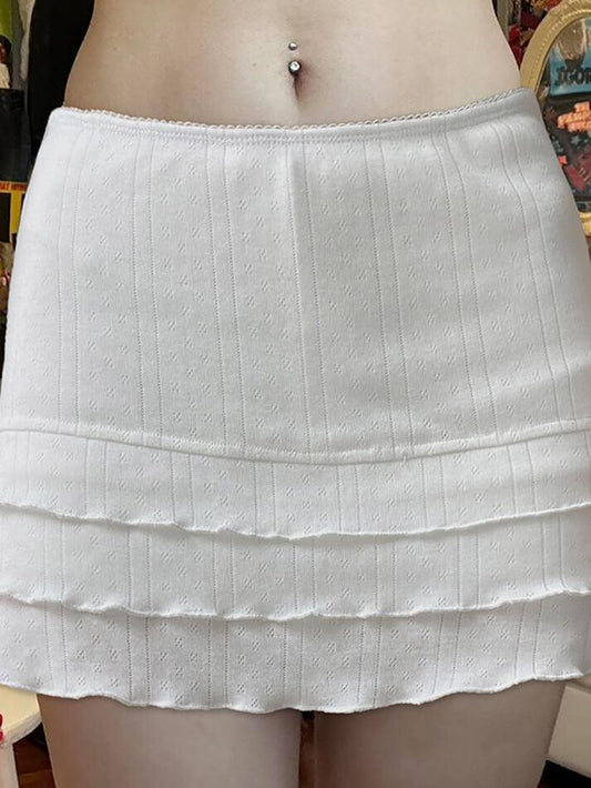 Solid Color Low Waist A-Line Skirt