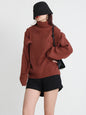 Casual Long Sleeves Loose Hollow Solid Color High-Neck Sweater Tops