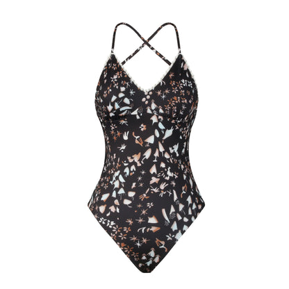 Print Backless One Piece Swimwear