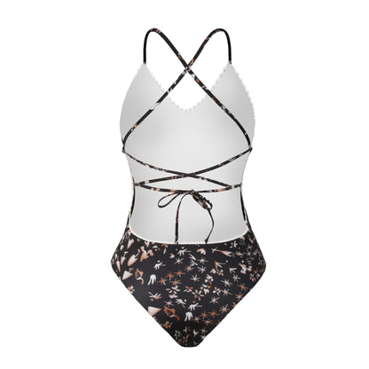 Print Backless One Piece Swimwear