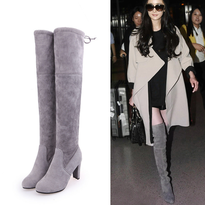 Pointed Toe Suede Solid High Chunky Heels Over-knee Long Boots