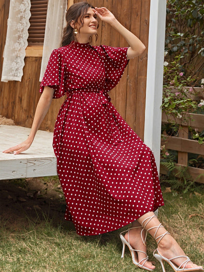 Free Shipping ForFashionable and comfortable short sleeved polka dot chiffon maternity dress with straps