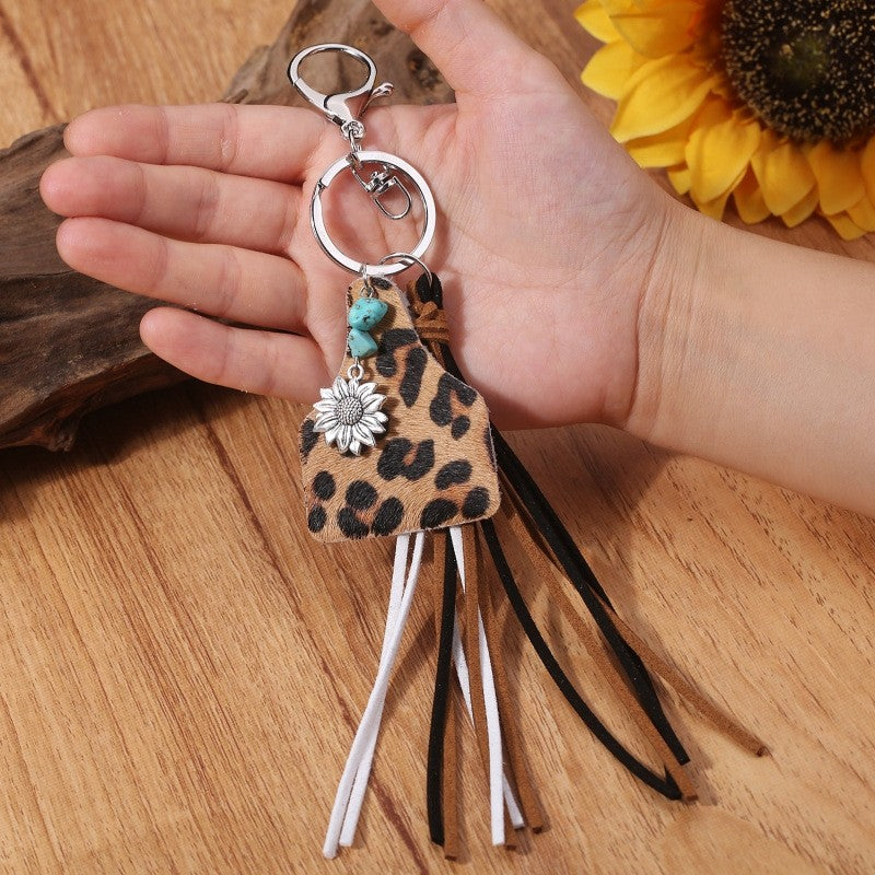 Ethnic Turquoise Sunflower Tassel Key Chain