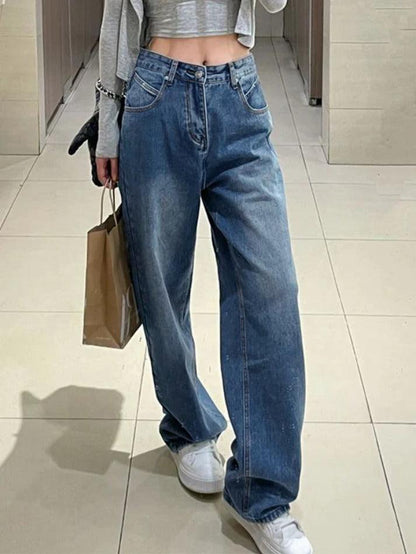 Washed High Waist Boyfriend Jeans