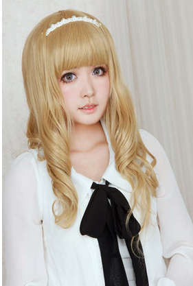 Free Shipping For Hivava Lolita Curl K-ON Cosplay Gold Wig