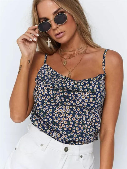 Cowl Neck Cami Top In Daisy Floral