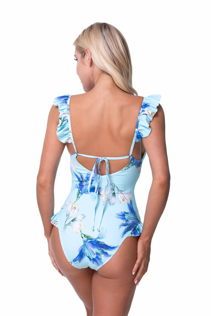 Free Shipping For Bright Blue Floral One-piece Swimsuit