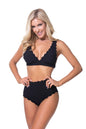 Free Shipping For Solid Black Bikini Set Features Halter Top