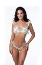 Free Shipping For Lemon Print Laced Up Ruffle Bikini Set