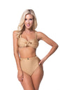 Free Shipping For Champagne Gold Tie Front High Waist Bikini Set