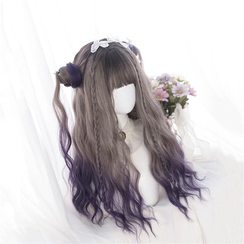 Free Shipping For Hivava Cute Lolita Gray Gradient Dark Purple Curly Wig