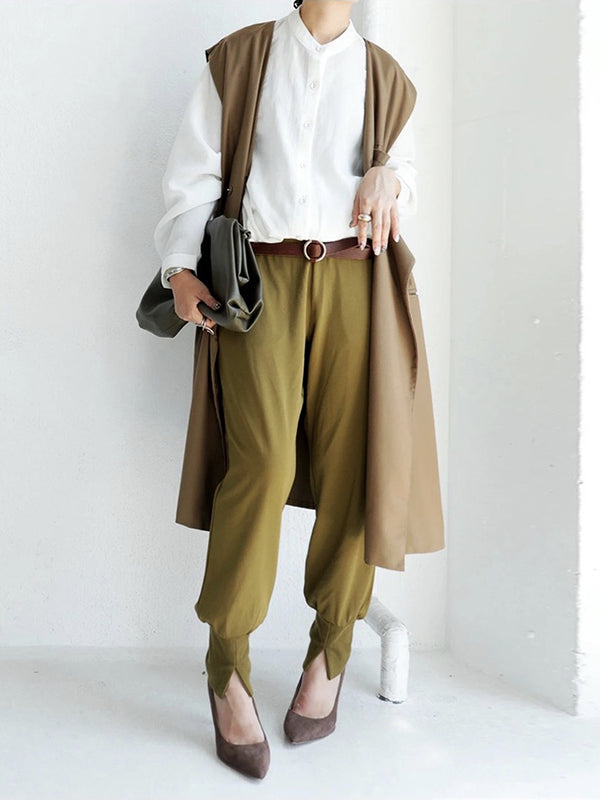 Casual High Waisted Split-Front Solid Color Pants