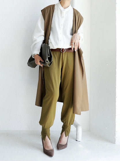 Casual High Waisted Split-Front Solid Color Pants