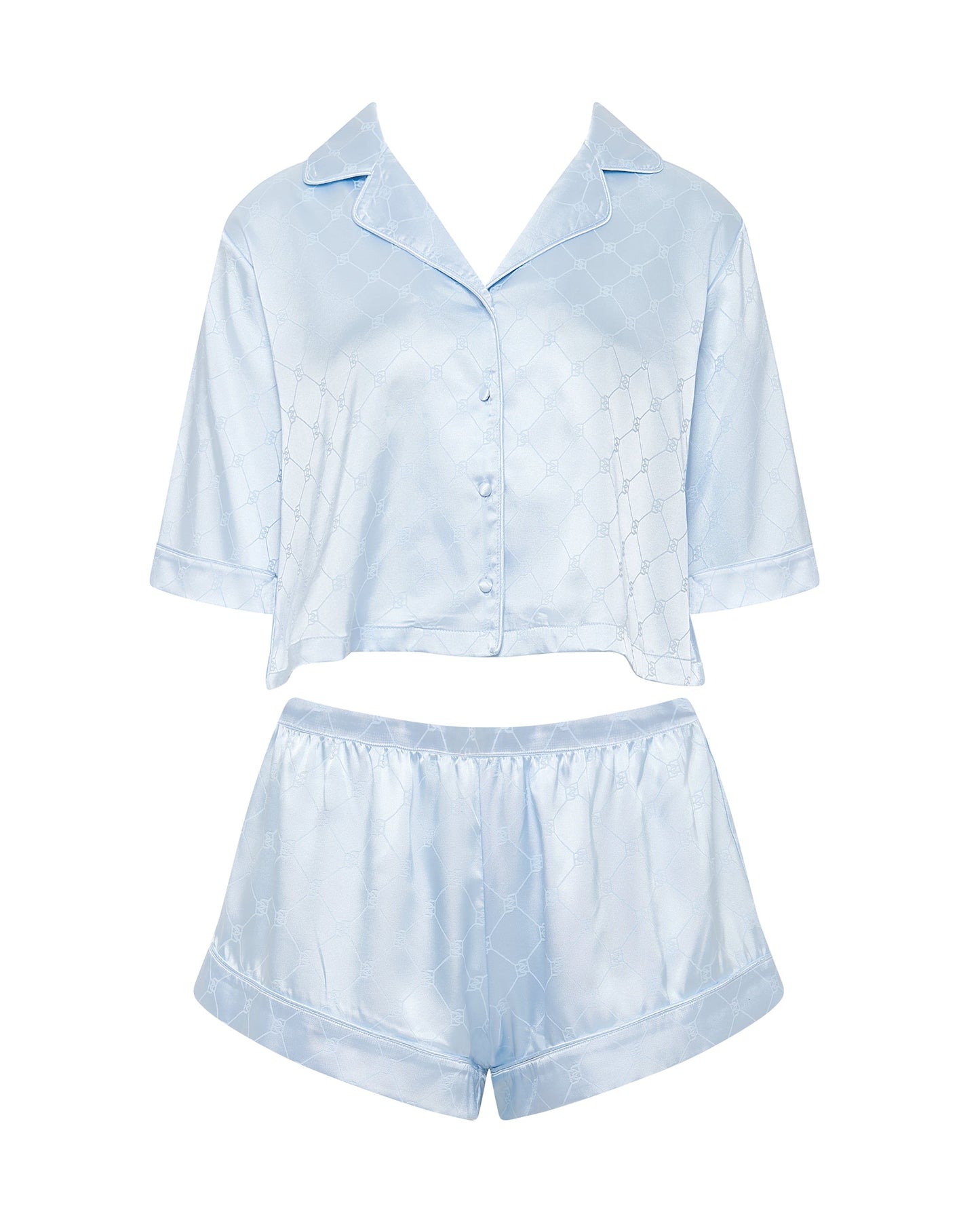 Helene Luxury Satin Short Pajama Set Ice Water Blue