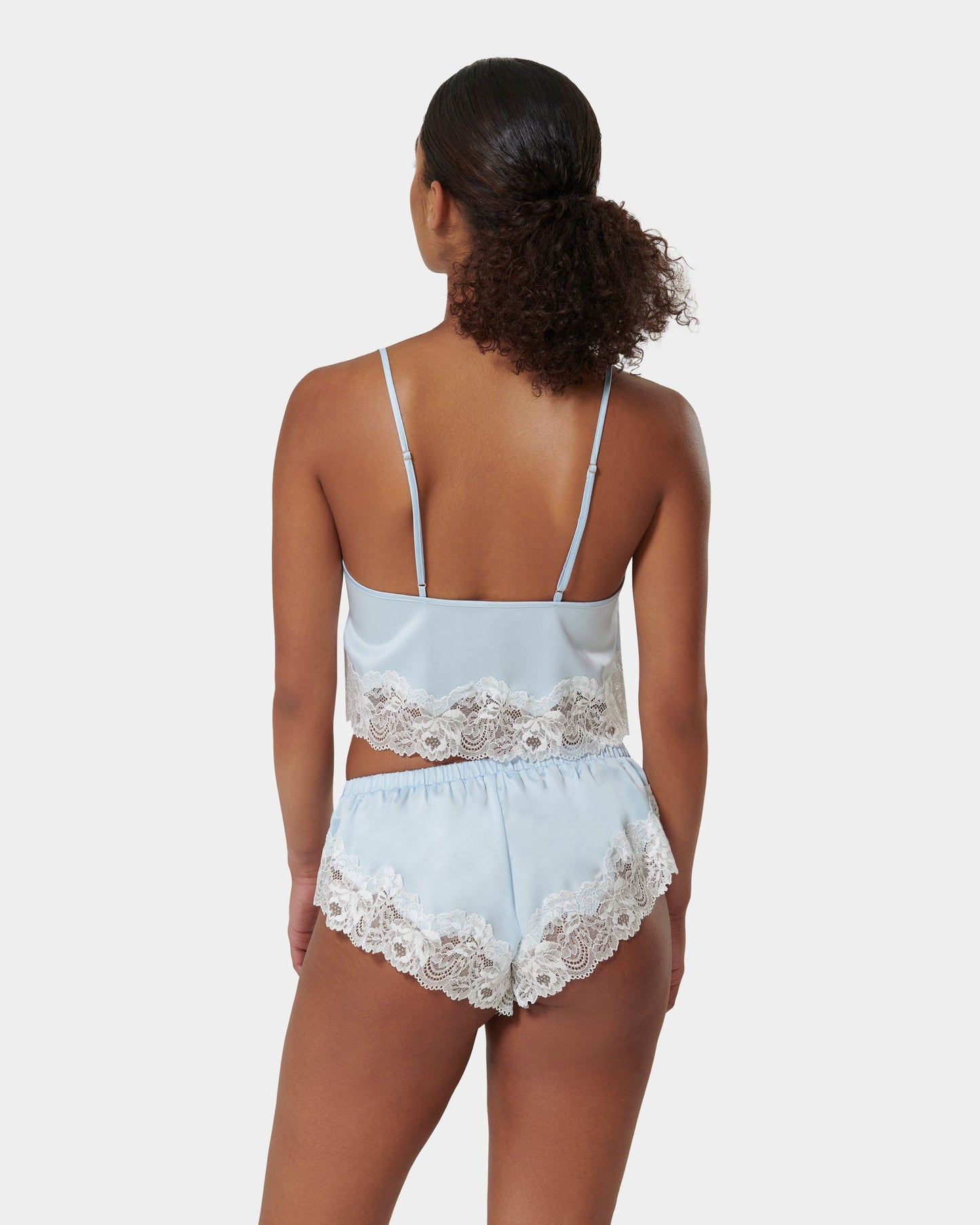 Isabella Luxury Satin Cami and Short Set Ice Water Blue/White