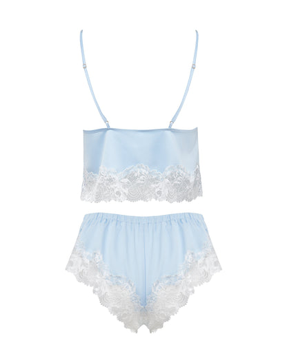 Isabella Luxury Satin Cami and Short Set Ice Water Blue/White