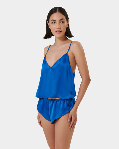 Faye Luxury Satin Cami Top and Short Set Egyptian Blue