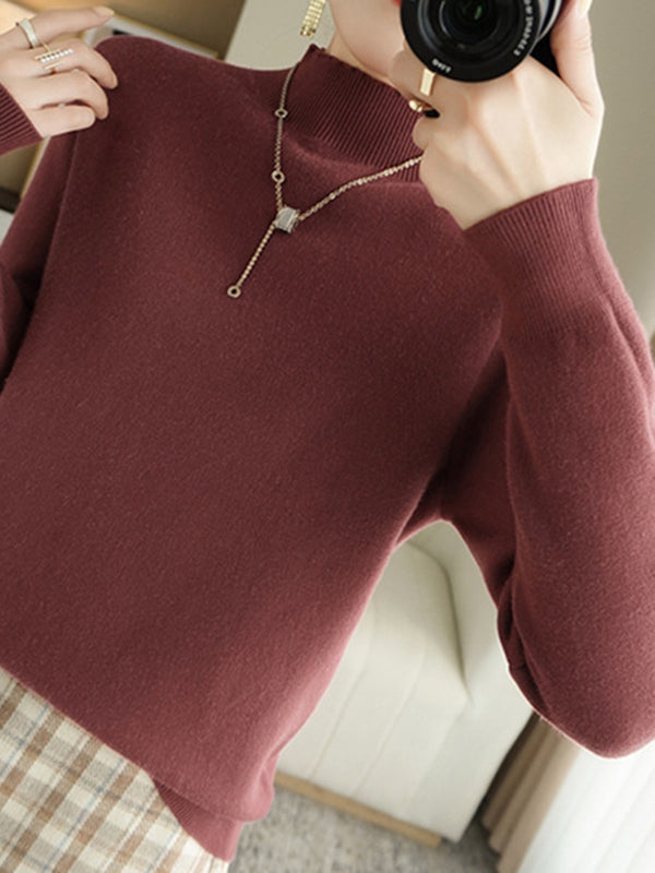 Skinny Solid Color Half Turtleneck Sweater Tops