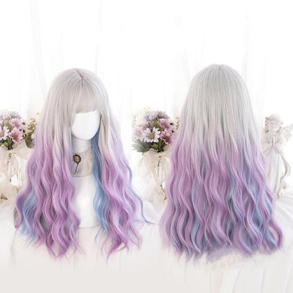 Free Shipping For Hivava Lolita Cute Platinum Blue Purple Gradient Curly Wig